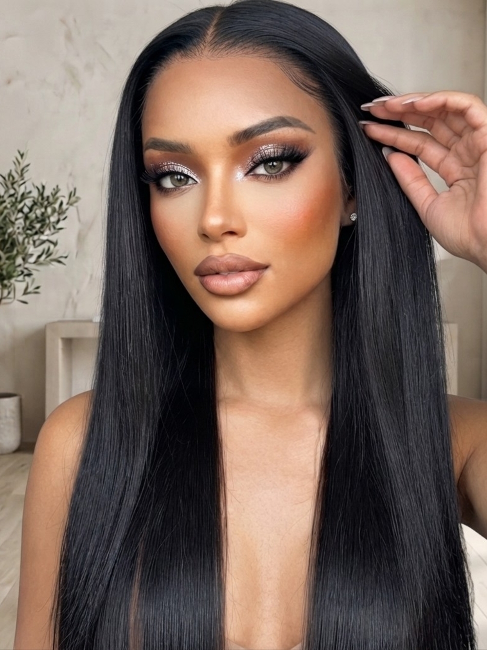Sleek Straight Wig Women’s Hair Black Synthetic Extensions 26"